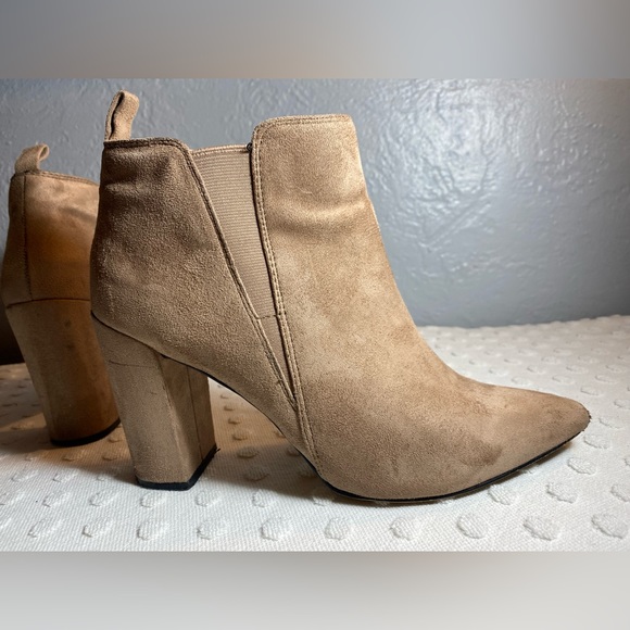BCBG Maxazria Camel Suede Chunk Heel Booties - Picture 1 of 16